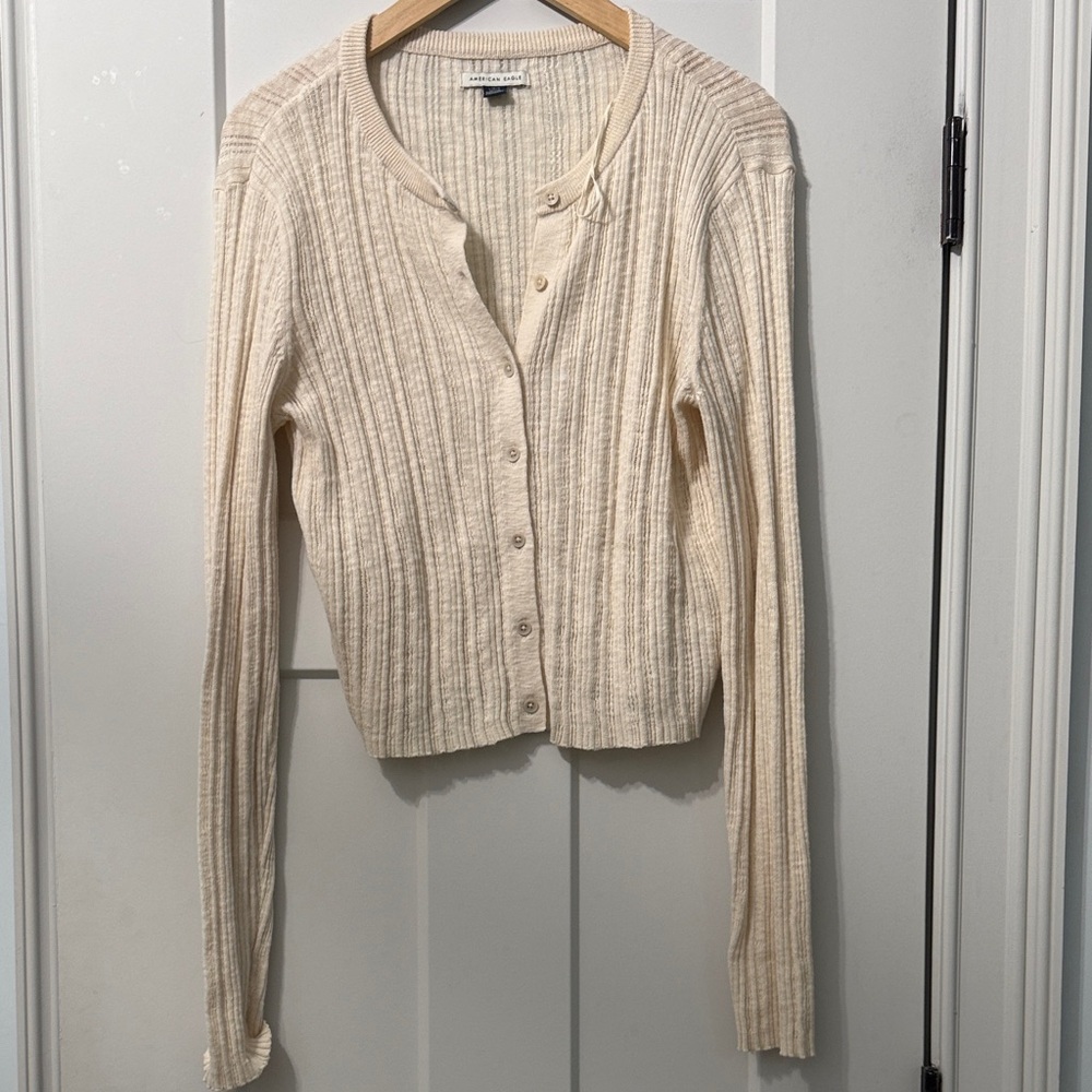 American Eagle Outfitters Cream Ribbed Cardigan